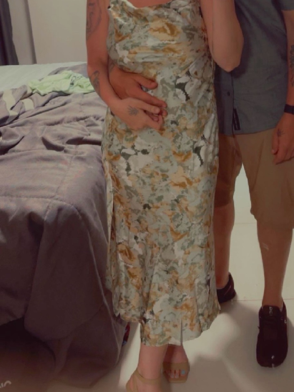 Floral Satin Slip Skirt in Cream and Olive